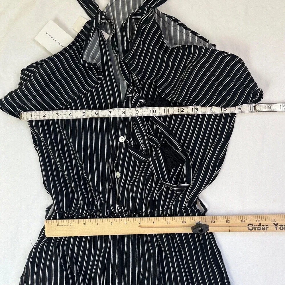 Faithfull the Brand Manarola Dress 2 XS San Cristobal Stripe Black Mini Ruffle - Picture 7 of 8